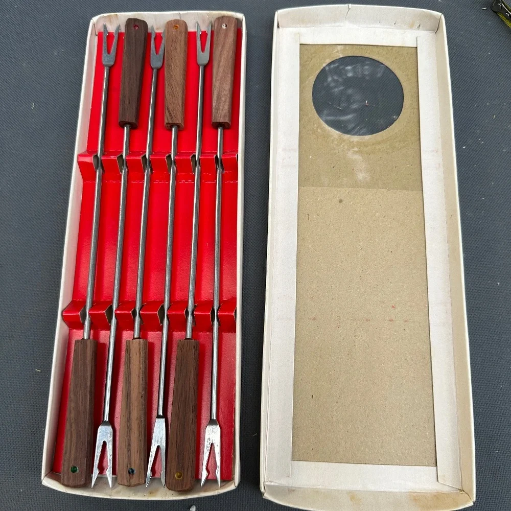 VTG Fondue Fork set of 6 Rosewood w/colored ends / Made in Japan MCM Mid Century